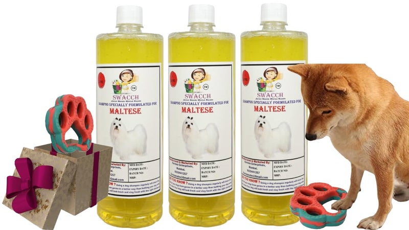 swacch Maltese Dog Shampoo + Paw Shape I Rubber Dog Toy for Training and Interactive I Durable & Safe I Combo Pack I 3 Litre Lemon - Image 1