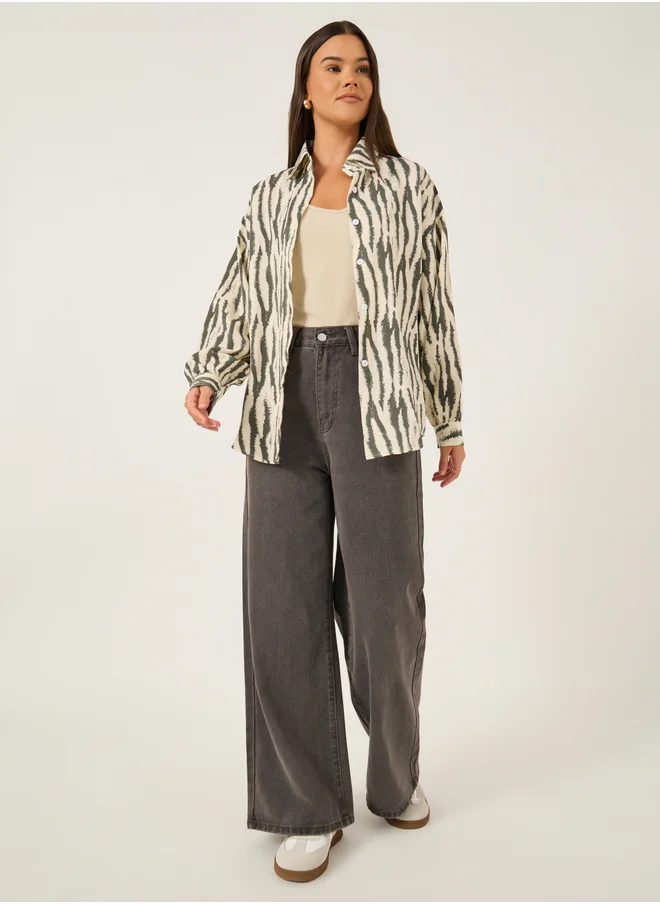 ستايلي Animal Print Spread Collar Regular Fit Shirt