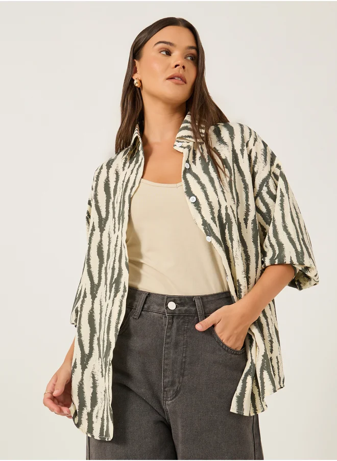 ستايلي Animal Print Spread Collar Regular Fit Shirt