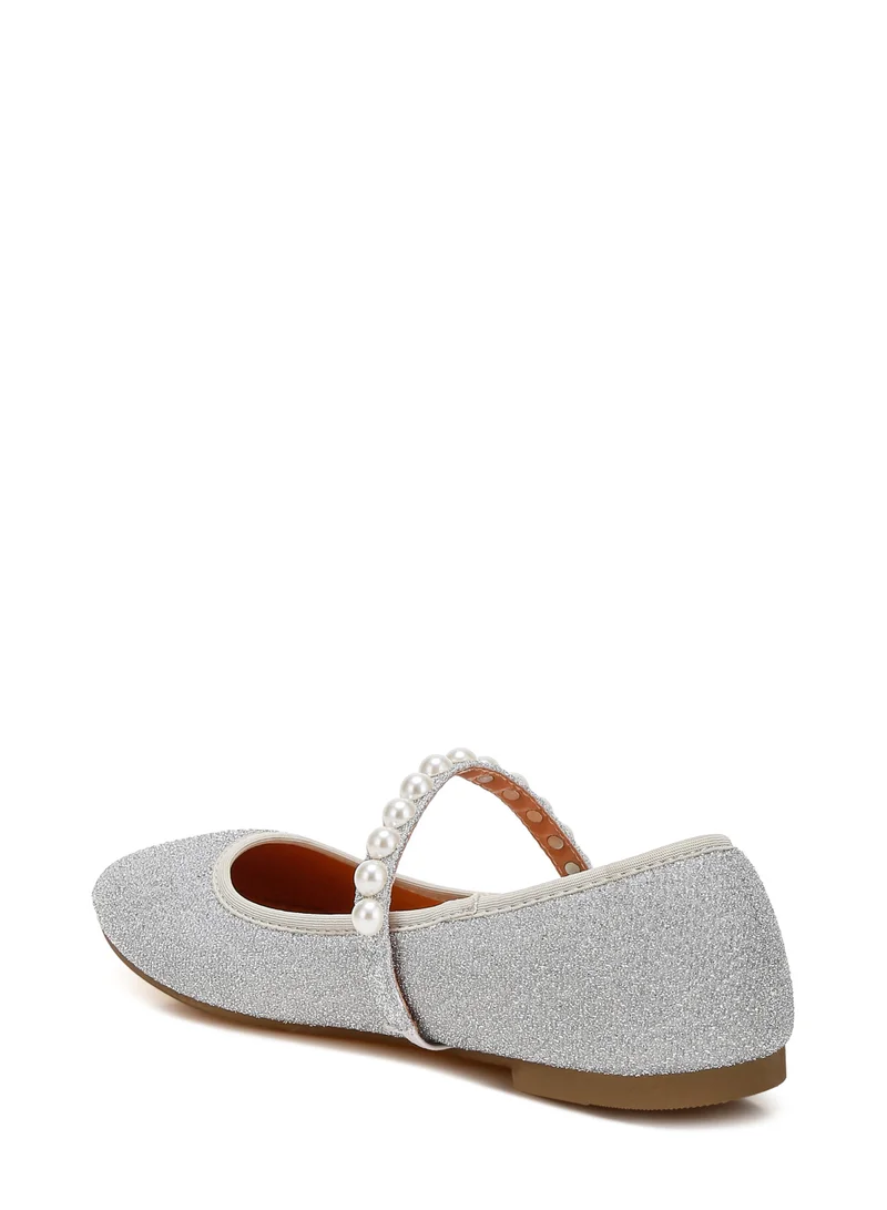 London Rag Pearl Strapped Glitter Ballerinas in Silver