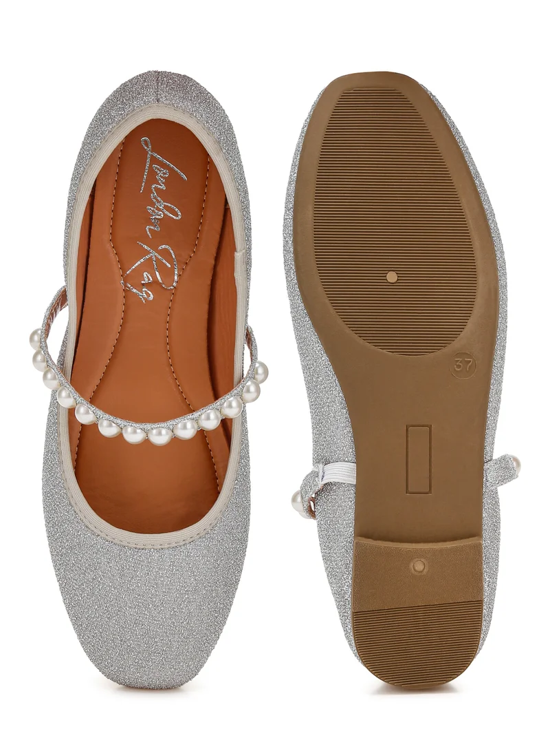 London Rag Pearl Strapped Glitter Ballerinas in Silver