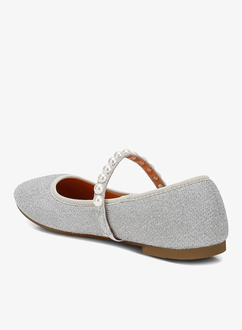 London Rag Silver Pearl Strapped Glitter Ballerinas in Silver for Women | Best Price UAE