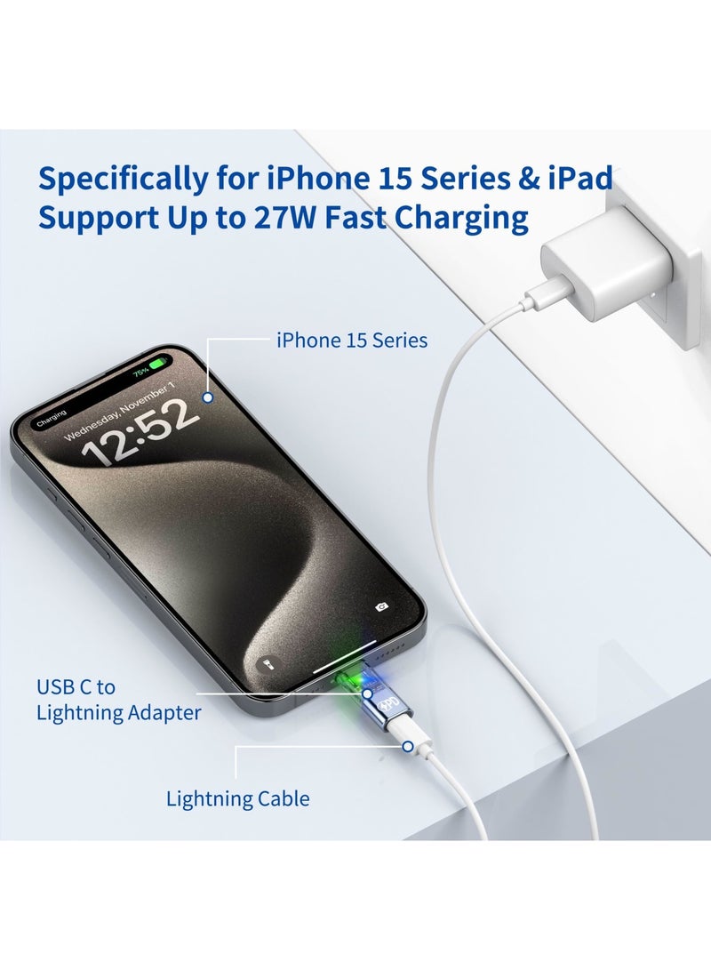 SYOSI USB-C to Light-ning Adapter, PD Fast Charging & Data Transfer, Compatible with iPhone 15 Pro Max iPad Pro Air, Type C Converter Data Transfer & 27W PD Fast Charging for iPad 10/Mini 6, Not Audio OTG - Image 2