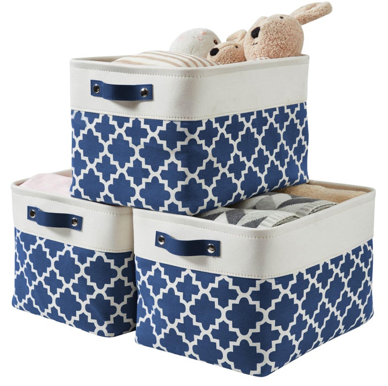 DECOMOMO Blue Storage Bins Fabric Storage Baskets for Shelves Linen Closet Organization Toys Nursery Blue Patterns Large  3 Pack