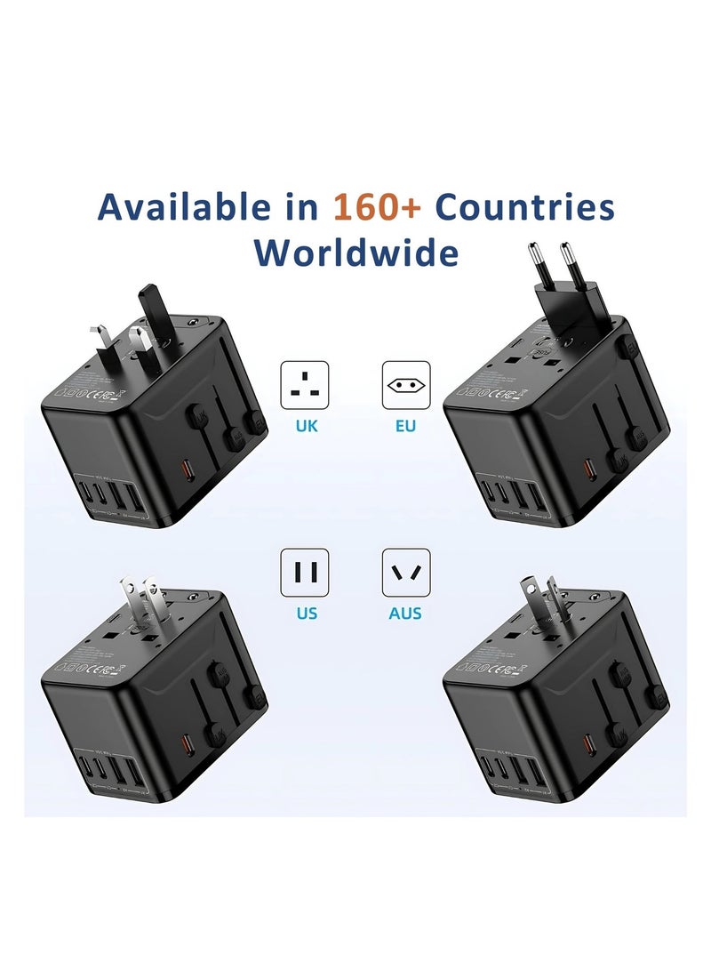 Universal Travel Adapter 5-in-1, Worldwide Plug with 2 USB-C u0026 2 USB-A Ports, 3.5A Fast Charger, Multi-Country Wall Charger for Europe UK USA Asia Australia - Black Power Adapter - Image 4