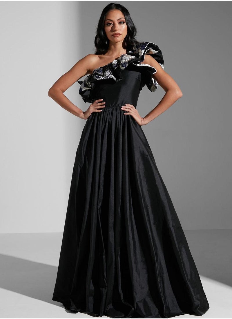 Namshi x - Hadia Ghaleb One Shoulder Ruffle Dress - Image 1