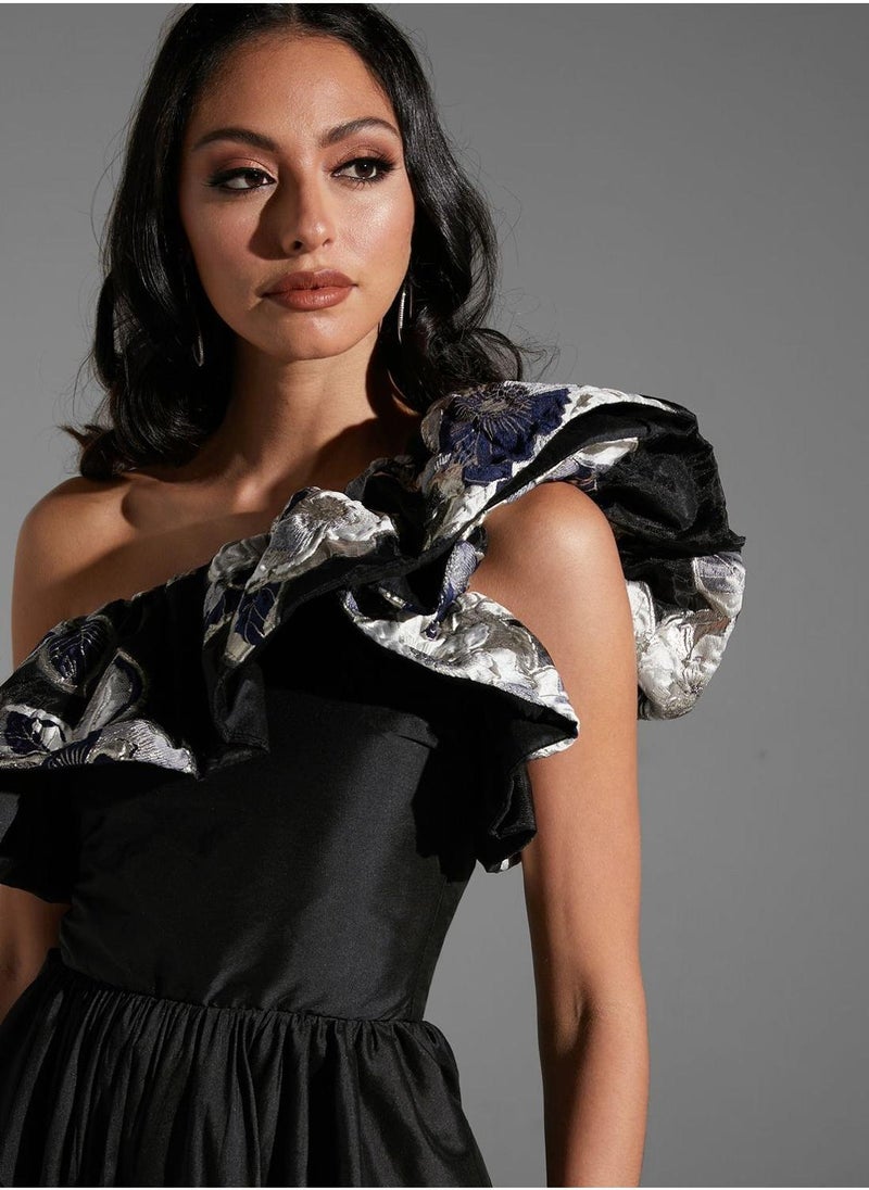 Namshi x - Hadia Ghaleb One Shoulder Ruffle Dress - Image 1