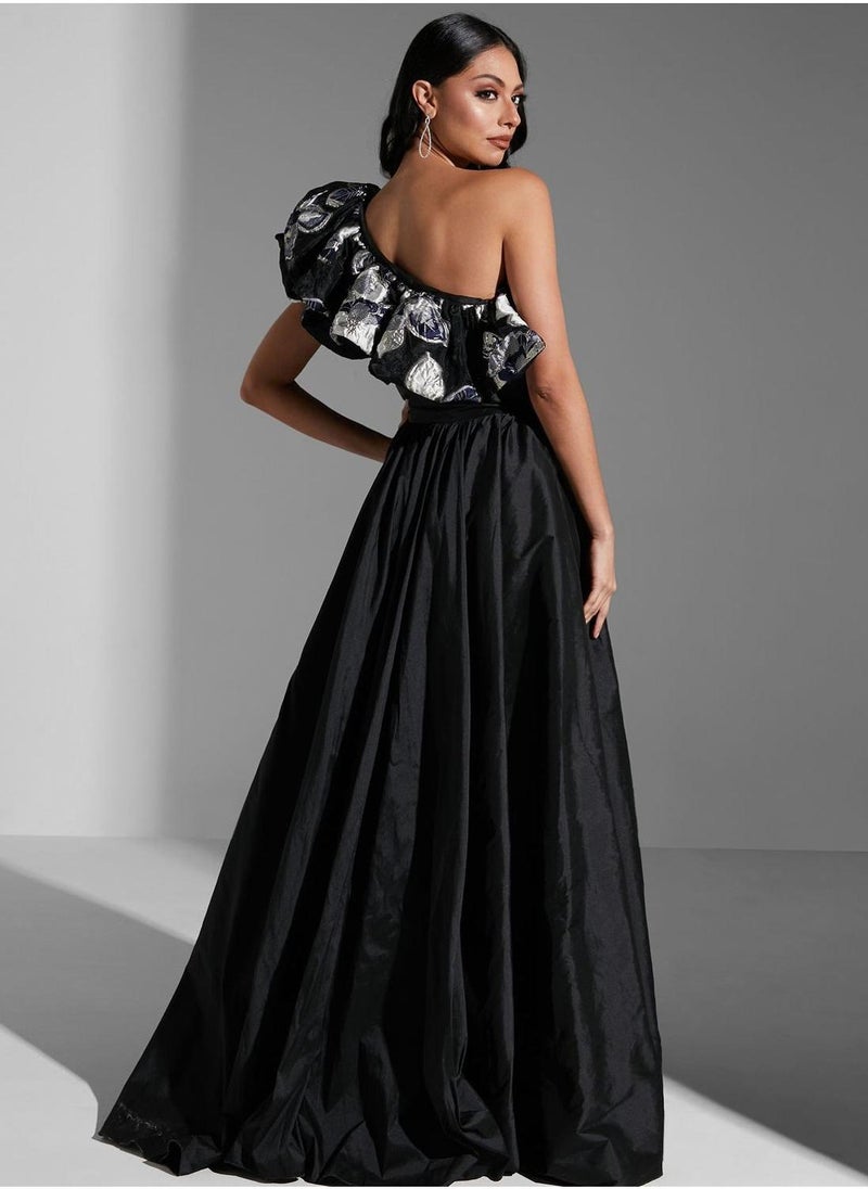 Namshi x - Hadia Ghaleb One Shoulder Ruffle Dress - Image 1