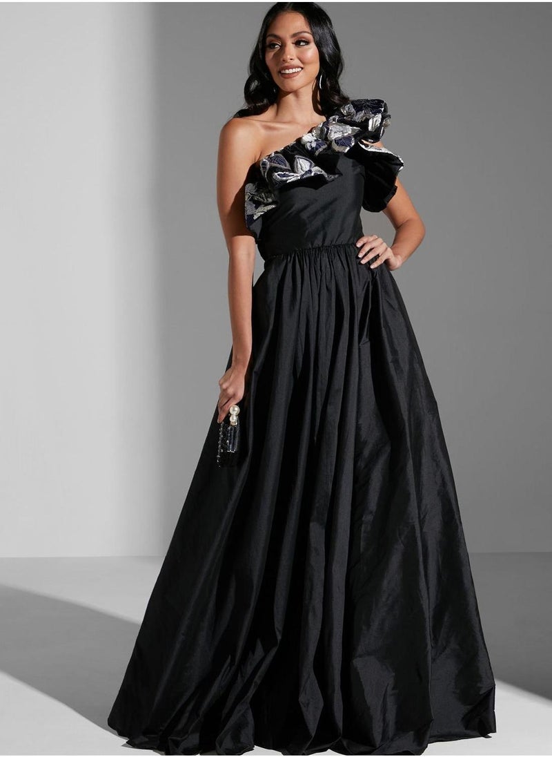 Namshi x - Hadia Ghaleb One Shoulder Ruffle Dress - Image 1