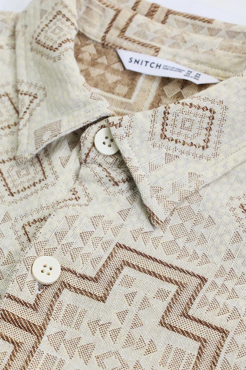 SNITCH Beige Geometric Regular Fit Overshirt