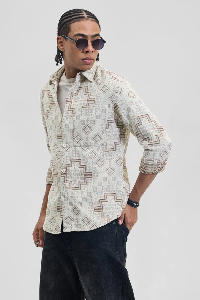 SNITCH Beige Geometric Regular Fit Overshirt