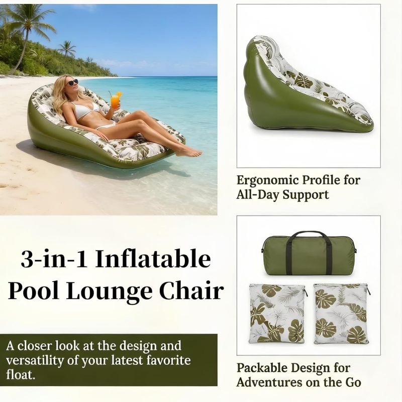 Inflatable Pool Chair 3-in-1 Convertible Lounge Hammock Sofa Float - Ergonomic U-Shape Woven Mesh Seat for Pool Lake River Beach Summer Relaxation Purple - Image 4