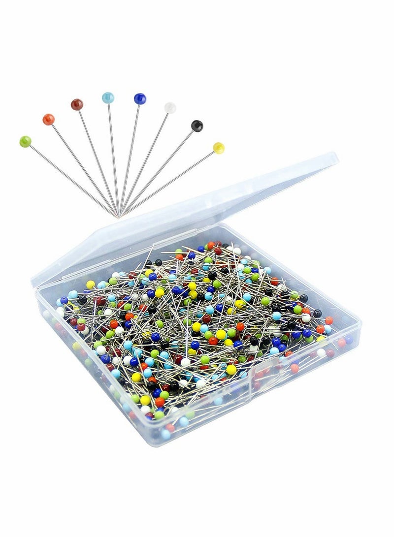 Sewing Pins for Fabric, Straight Pins with Colored Ball Glass Heads Long 1.5inch - Image 1