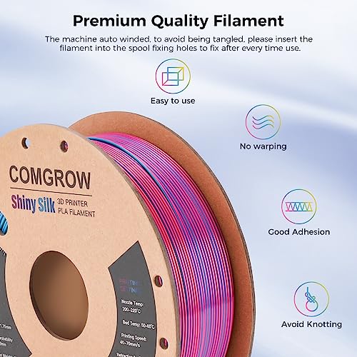 Comgrow خيوط طباعة ثلاثية الأبعاد من كومغرو، خيوط PLA بألوان ثلاثية، خيوط PLA قوس قزح 1.75 مم، دقة أبعاد +/- 0.02 مم، بكرة 1 كجم، خيوط ثلاثية الأبعاد بالتعاون مع ألوان حريرية لامعة حمراء وزرقاء وصفراء - Image 3