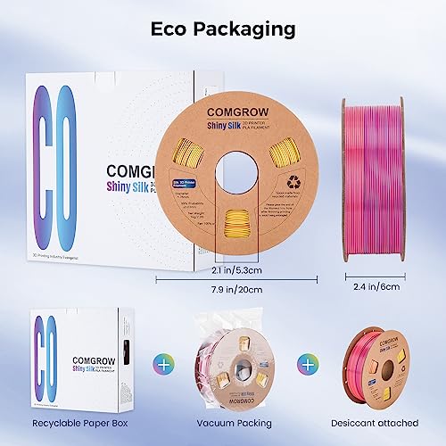 Comgrow خيوط طباعة ثلاثية الأبعاد من كومغرو، خيوط PLA بألوان ثلاثية، خيوط PLA قوس قزح 1.75 مم، دقة أبعاد +/- 0.02 مم، بكرة 1 كجم، خيوط ثلاثية الأبعاد بالتعاون مع ألوان حريرية لامعة حمراء وزرقاء وصفراء - Image 5