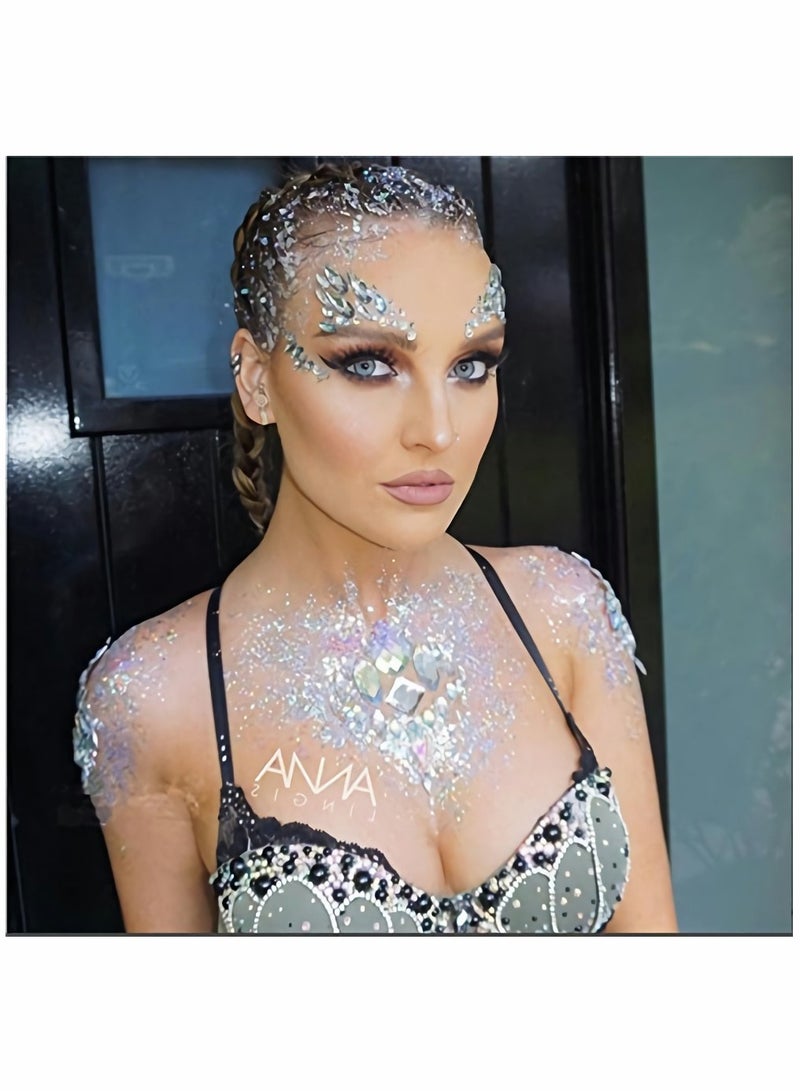 SOLARAE Rhinestone Mermaid Face Jewels Tattoo, Music Festival Face Jewels, Eyes Face Body Temporary Tattoos, 6pcs - Image 4