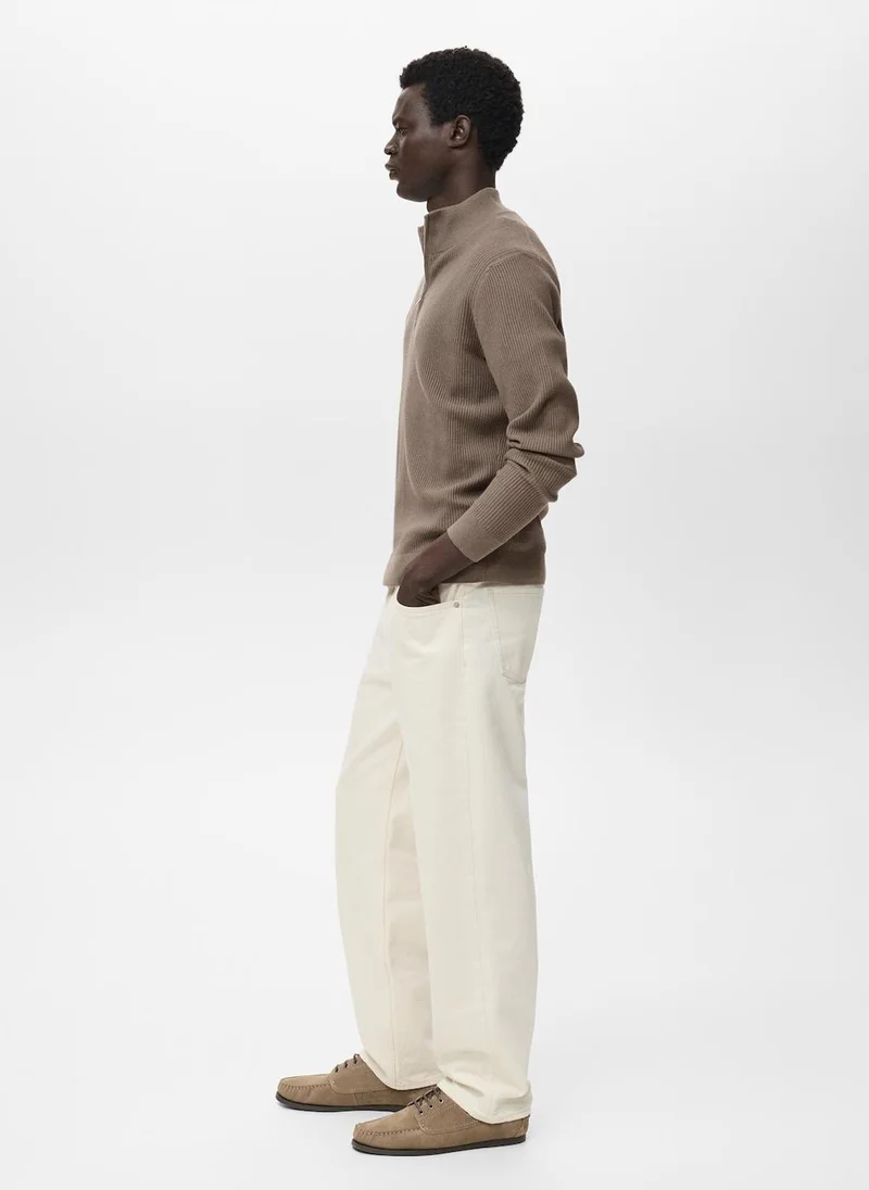 Mango Man Ribbed sweater with zip neck
