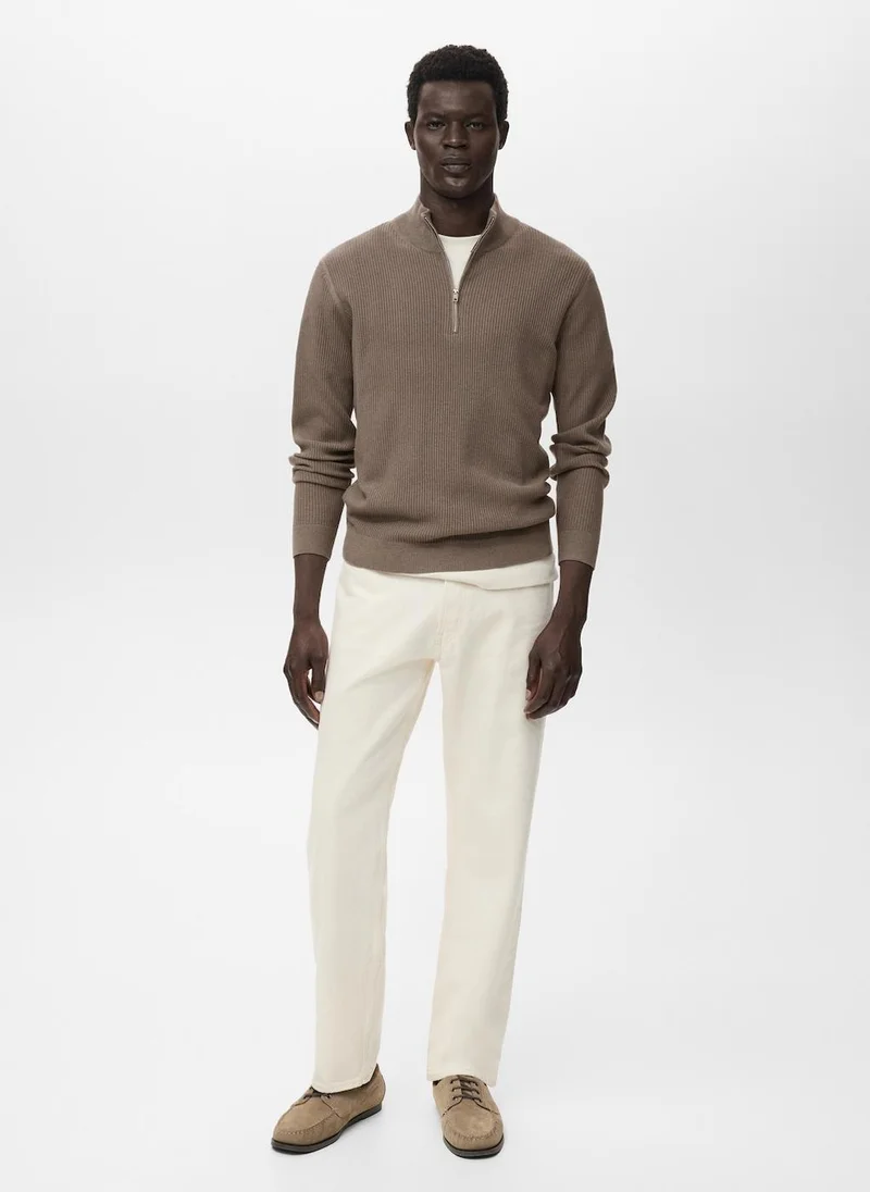 Mango Man Ribbed sweater with zip neck