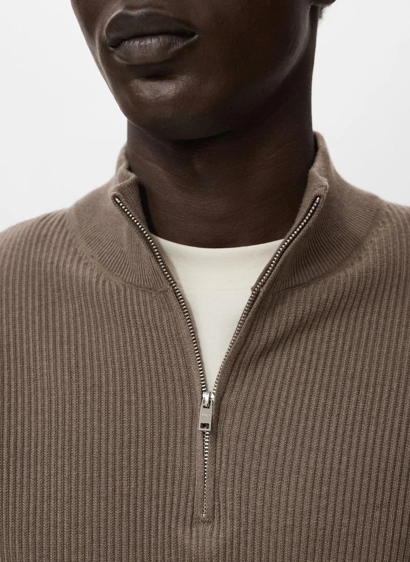 Mango Man Ribbed sweater with zip neck