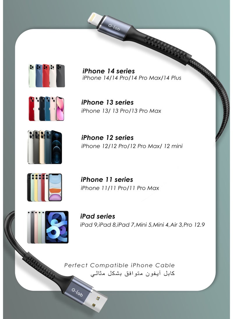 G-TAB USB A to Lightning cable 1.2 meter,Turbocharging cable ,480Mbps Data Transfer Speed,Fast Charging cable for For iPhone 14 Pro Max 13 12 11 Airpods, Apple Pencil, iPad mini,iPad Air,iPad Pro - Image 3