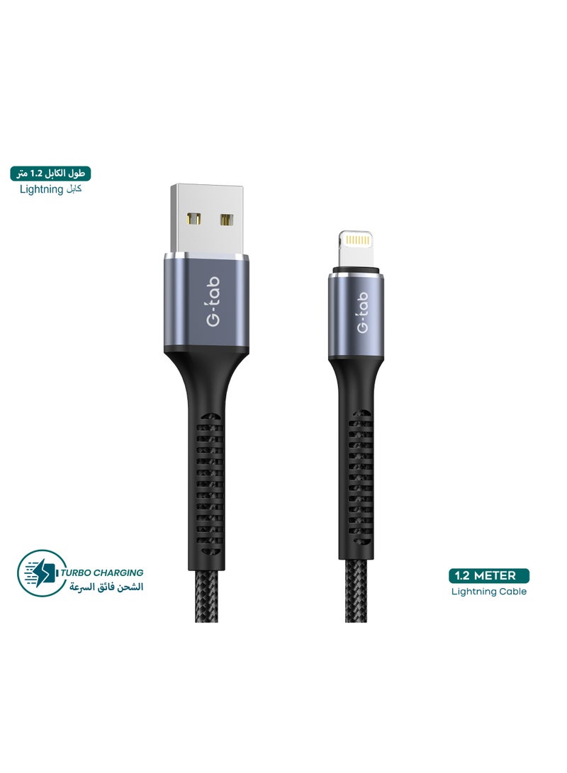 G-TAB USB A to Lightning cable 1.2 meter,Turbocharging cable ,480Mbps Data Transfer Speed,Fast Charging cable for For iPhone 14 Pro Max 13 12 11 Airpods, Apple Pencil, iPad mini,iPad Air,iPad Pro - Image 1