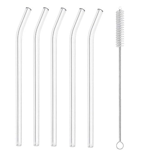 MeeTo 10 Transparent Glass Straws with 2 Straw Cleaning Brush, Reusable Straw Elegant Alternative for Home & Kitchen Drinking, Juice, Coffee Pack of 2 - Image 1