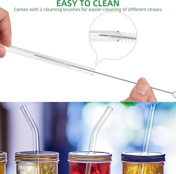 MeeTo 10 Transparent Glass Straws with 2 Straw Cleaning Brush, Reusable Straw Elegant Alternative for Home & Kitchen Drinking, Juice, Coffee Pack of 2 - Image 4
