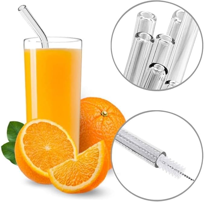 MeeTo 10 Transparent Glass Straws with 2 Straw Cleaning Brush, Reusable Straw Elegant Alternative for Home & Kitchen Drinking, Juice, Coffee Pack of 2 - Image 2