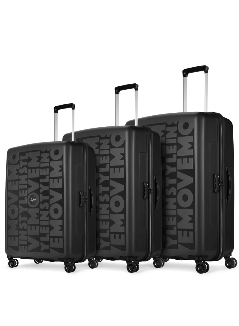 Skybags Play Set of 3 Polypropylene(PP), 4 Spinner Double Wheel Trolley Bags for Travel, Hard Case Lightweight Bag with TSA Lock, Tough Suitcase for Travel (Large-28, Medium-24, Cabin-20 Inch), Black