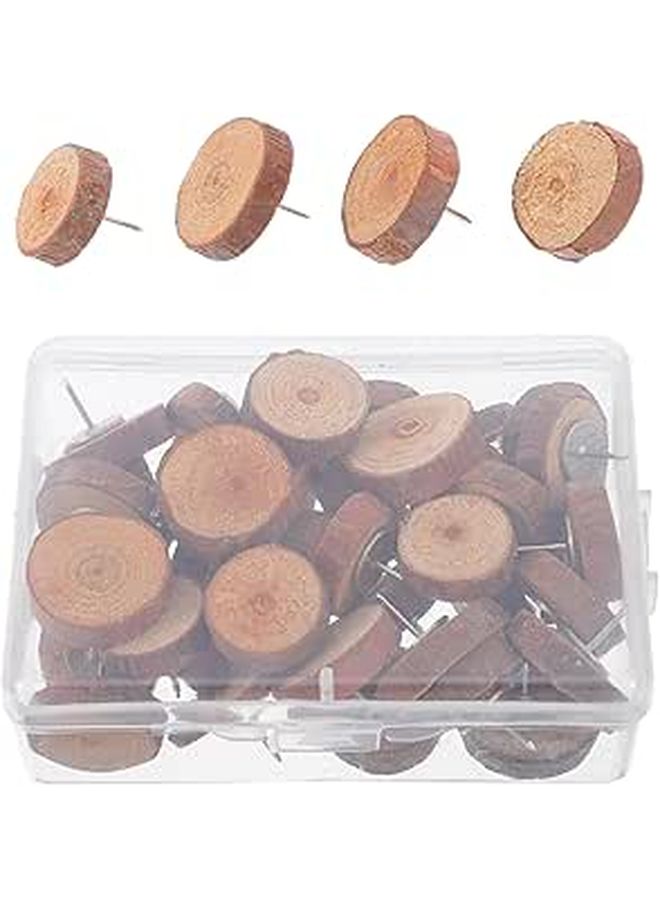 40 Pcs Wooden Thumbtacks for Bulletin Board Flat Head Push Pins Wall Office School - Image 1