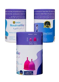 DADA Menstrual Cups for Women, Reusable, Odour & Rash Free, 100% Medical Grade Silicone, No Leakage, 8-10 Hours Protection, Pack of 2, Large & Medium Sizes