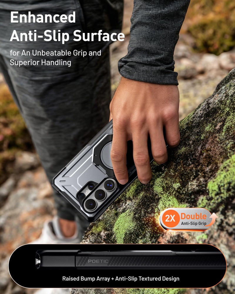 Poetic for Galaxy S26 Ultra Case | 360Â° Rotate Magnetic Ring Kickstand | Compatible with MagSafe | Military Grade Drop Proof Protection Cover | 2 Tempered Glass Screen Protector | Metallic Gun Metal - Image 4