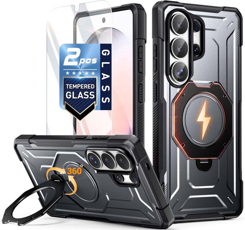 Poetic for Galaxy S26 Ultra Case | 360Â° Rotate Magnetic Ring Kickstand | Compatible with MagSafe | Military Grade Drop Proof Protection Cover | 2 Tempered Glass Screen Protector | Metallic Gun Metal - Image 1