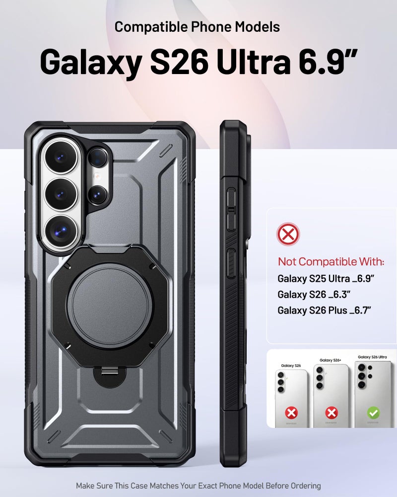 Poetic for Galaxy S26 Ultra Case | 360Â° Rotate Magnetic Ring Kickstand | Compatible with MagSafe | Military Grade Drop Proof Protection Cover | 2 Tempered Glass Screen Protector | Metallic Gun Metal - Image 2