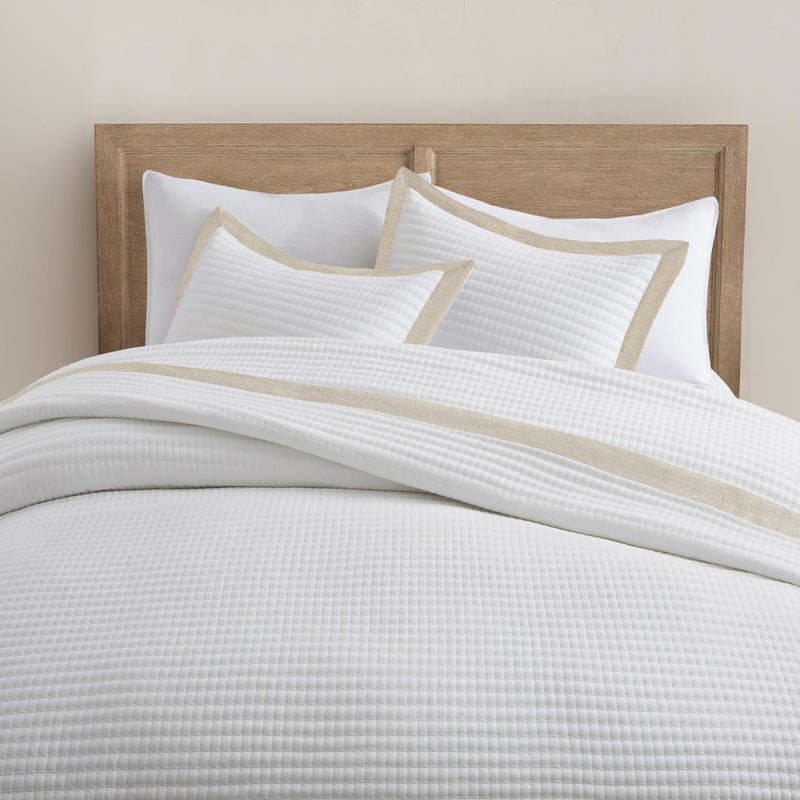 Bonlino White Quilt Set Queen Size - Farmhouse Soft Striped Stitch Bedding Bedspread Coverlet Summer Lightweight Quilt Bed Sets with 2 Pillow Shams for Home All Season with Linen Border - Image 3
