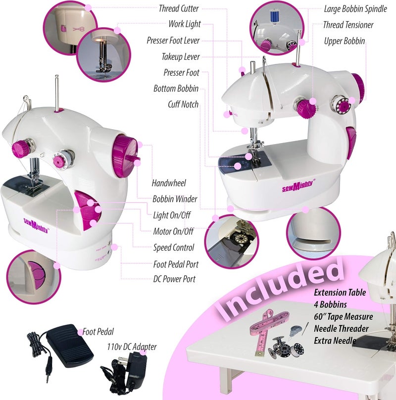 Sew Mighty Mini Sewing Machine for Kids, Beginners, Travel & More- Portable, Battery Powered, use for Traveling, Quick Repairs, Small Projects & Children– Dual-Speed, AC & DC power, Foot Pedal & More - Image 3