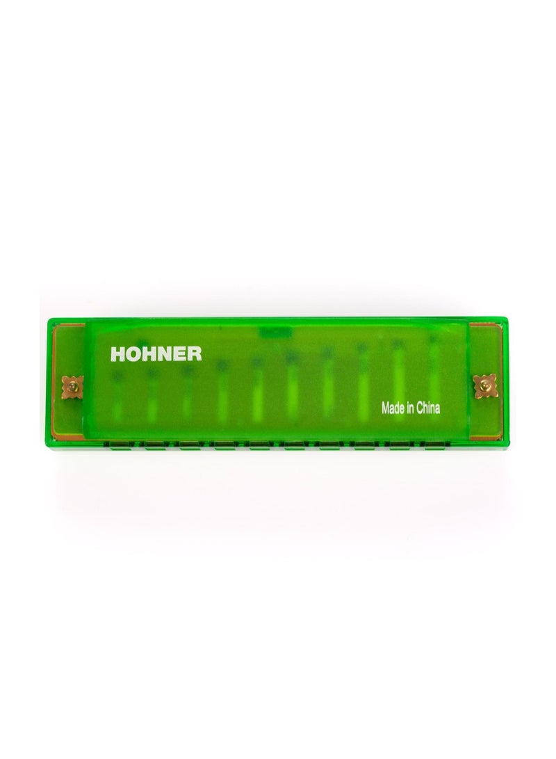 Hohner Diatonic Harmonica M1110G Translucent Harp C Beginner Series - Green - Image 1