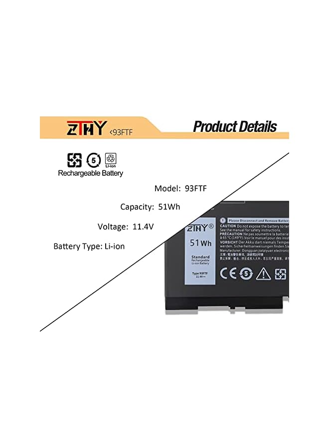 ZTHY 51Wh 93Ftf Laptop Battery Replacement For Dell Latitude 5280 5480 5580 5590 5490 5288 5290 5488 E5280 E5480 E5580 E5490 E5590 E5290 Precision 15 3520 3530 Series D4Cmt 4Yfvg 83Xpc - Image 3