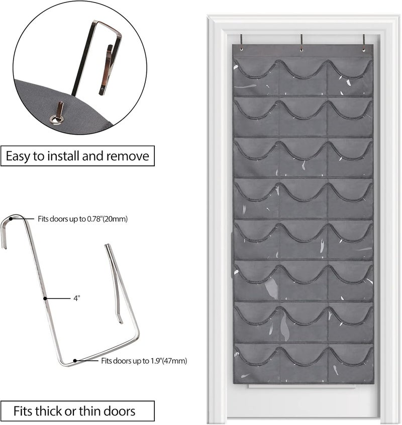 Dofilachy Hat Rack - Hat Organizer - Hat Racks for Baseball Caps, Visible Hat Holder - Baseball Cap Rack for Wall Door with 3 Hooks, 24 Deep Pockets (Dark grey, 1 pack) - Image 4