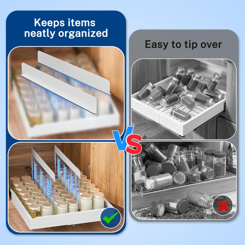 Insputer Pull Out Cabinet Organizer Expandable (12.4"-20.08")W & (16.26"-22.44")D, No Drill Slide Out Drawers with 3 Slide Rails, 2Pcs Magnetic Panel, Adhesive Roll Out Shelf for Kitchen, Pantry White - Image 4