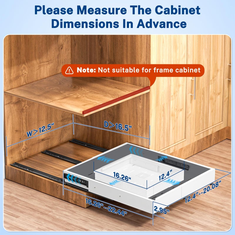 Insputer Pull Out Cabinet Organizer Expandable (12.4"-20.08")W & (16.26"-22.44")D, No Drill Slide Out Drawers with 3 Slide Rails, 2Pcs Magnetic Panel, Adhesive Roll Out Shelf for Kitchen, Pantry White - Image 5
