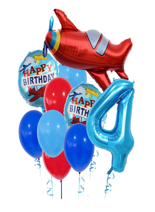 Eshilp 4th Birthday Party Decorations, Airplane Birthday Decorations, 4th Birthday Decor Boy Girl, Vintage Plane Mylar Digital 4 Balloon Set,Blue 4 Year Old Bday Time Flies Aviator Adventure Theme Kids - Image 2
