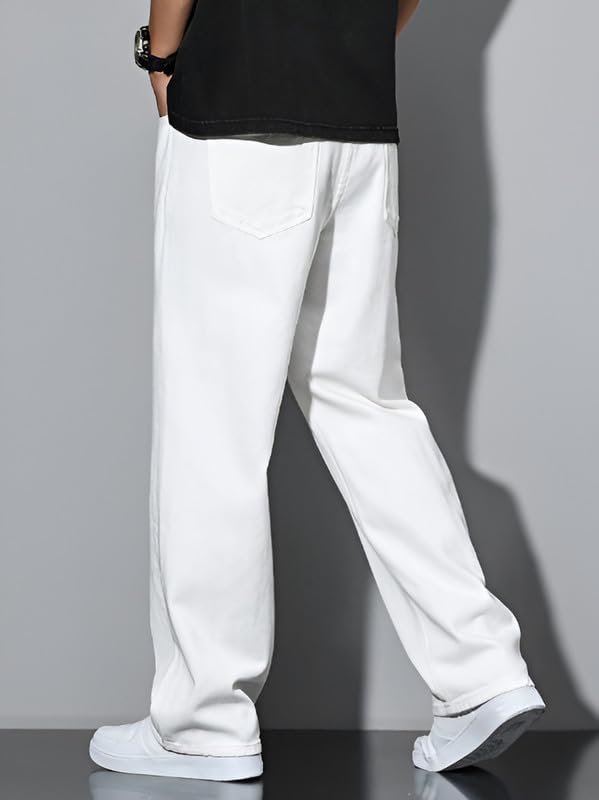 Waltz Men High Rise High Waist Stretchable White Oversized Baggy Loose Relax Fit Wide Leg Boy Friend Casual Denim Jeans Pant Size 30 - Image 4