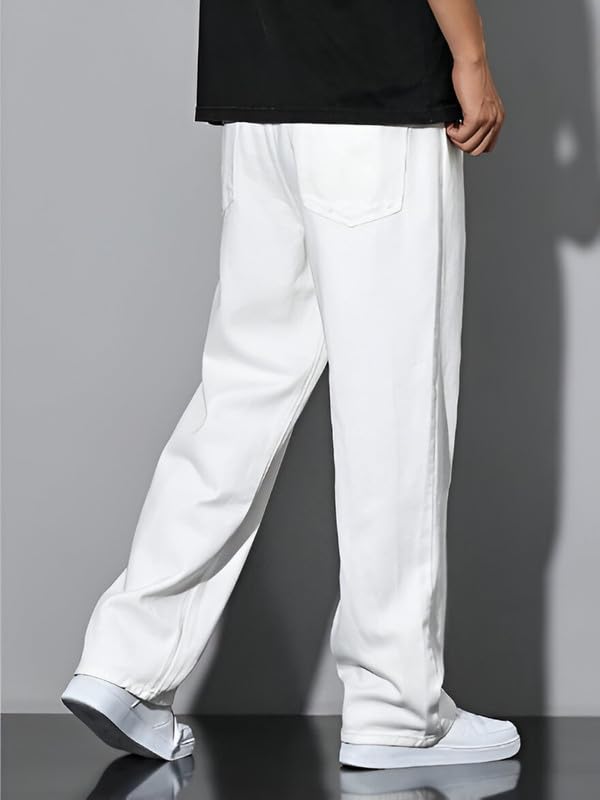 Waltz Men High Rise High Waist Stretchable White Oversized Baggy Loose Relax Fit Wide Leg Boy Friend Casual Denim Jeans Pant Size 30 - Image 3