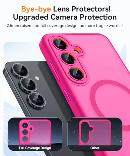 CANSHN Designed for Samsung Galaxy S24 FE Case [Full Camera Protection] [Compatible with MagSafe] Translucent Matte Shockproof Protective Phone Cover 6.7 Inch - Hot Pink - Image 3