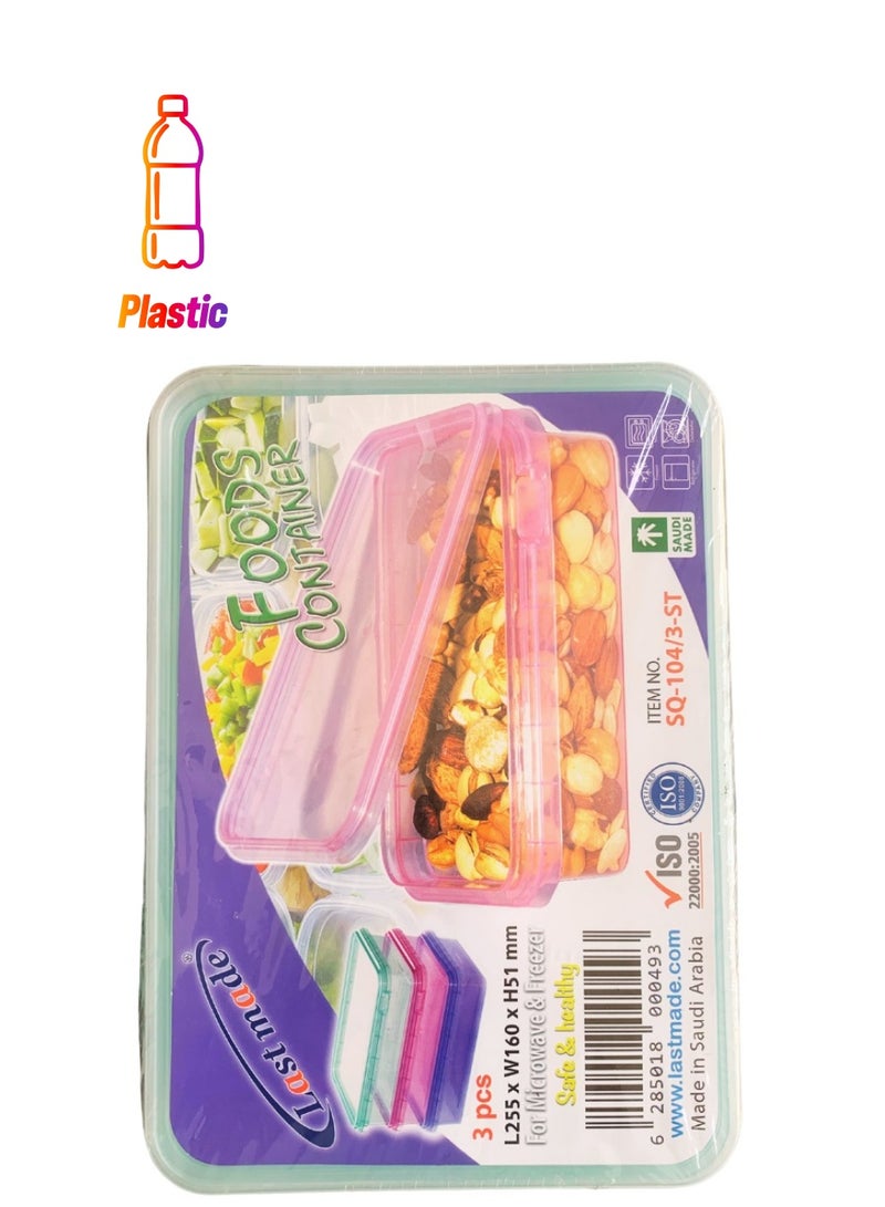 Last made 3 Pcs Food Containers with Lids, Leak Proof Plastic Storage, Reusable for Takeaway Food, BPA-Free - Image 1