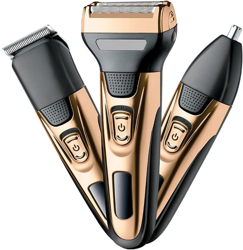 ECVV 3-in-1 Rechargeable Men's Grooming Kit, Electric Shaver, Hair Clipper & Nose Trimmer, Cordless USB Charging Groomer, Stainless Steel Blades for Beard, Hair & Facial Grooming (Gold&Black) - Image 1