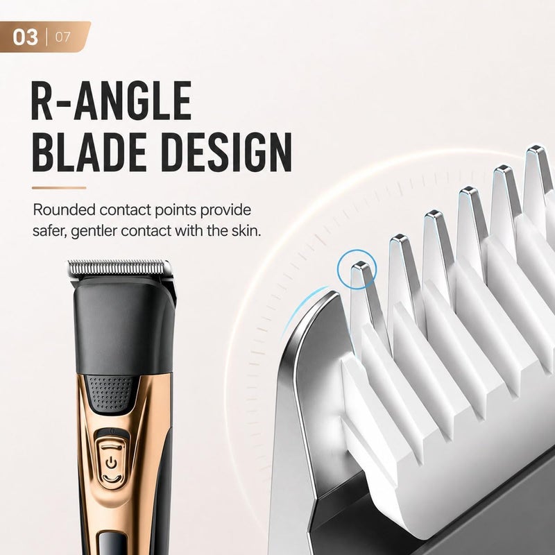 ECVV 3-in-1 Rechargeable Men's Grooming Kit, Electric Shaver, Hair Clipper & Nose Trimmer, Cordless USB Charging Groomer, Stainless Steel Blades for Beard, Hair & Facial Grooming (Gold&Black) - Image 4