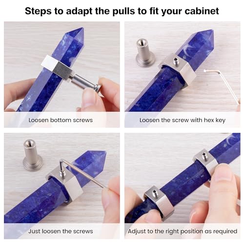 Rockcloud Pack of 2 Blue Smelting Quartz Crystal Point Stone Drawer Pulls with Screws, Silver Tone Cabinet Knobs Cupboard Pulls Door Handles for Home Office Decor, Blue - Image 5