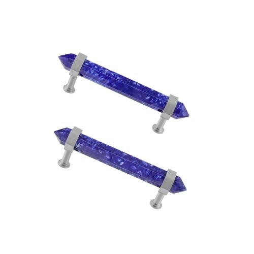 Rockcloud Pack of 2 Blue Smelting Quartz Crystal Point Stone Drawer Pulls with Screws, Silver Tone Cabinet Knobs Cupboard Pulls Door Handles for Home Office Decor, Blue - Image 1